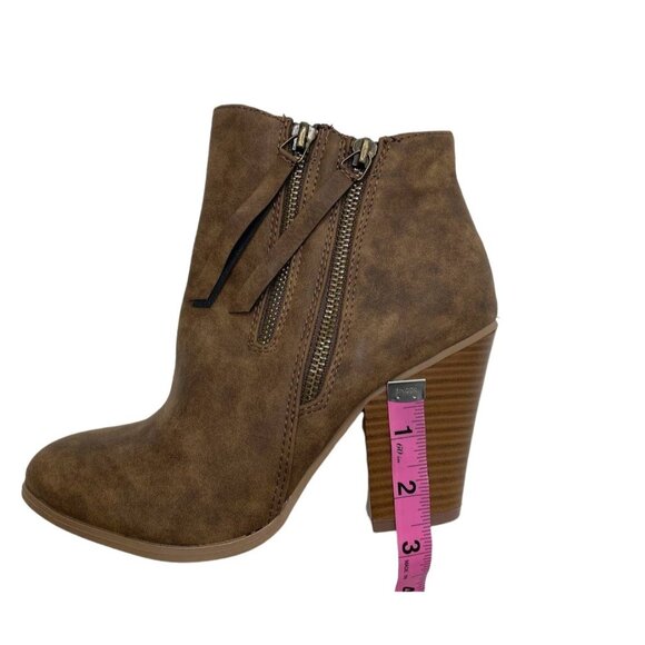 Journee Ankle Booties Shoe Women's 7‎ Brown Zipper-Accent Block-Heel NEW - Picture 4 of 8